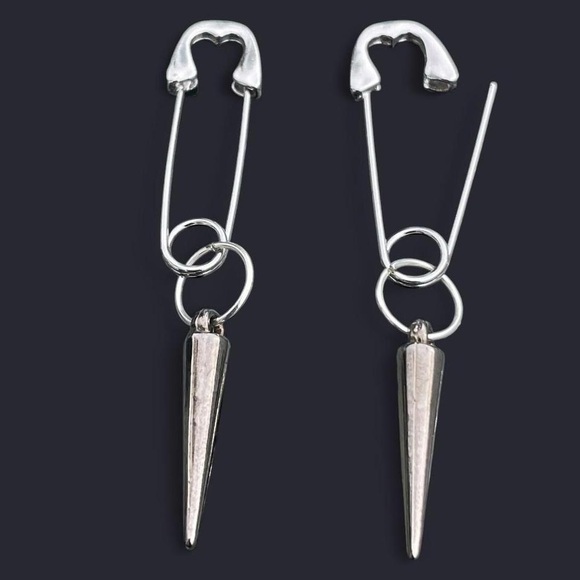 Unique Elegant Punk Gothic Style Cross Safety Pin Design Hoop Earrings, Boho - Picture 1 of 8